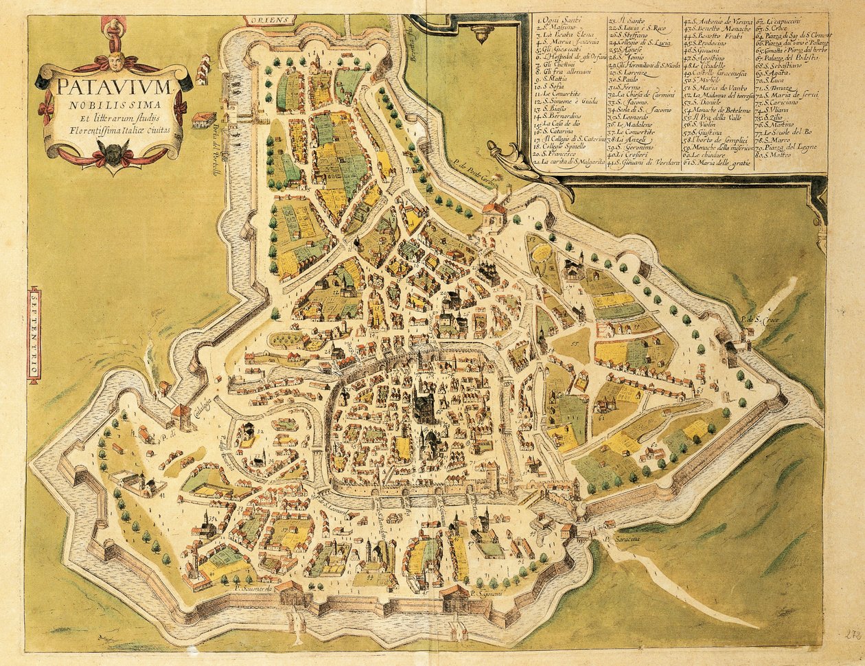 Mapa de Pádua do Civitates Orbis Terrarum, de Georg Braun de Georg Braun and Hogenberg Franz