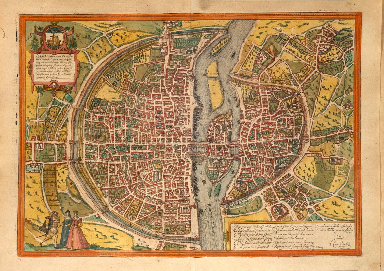 Mapa de Paris do Civitates Orbis Terrarum, de Georg Braun de Georg Braun and Hogenberg Franz