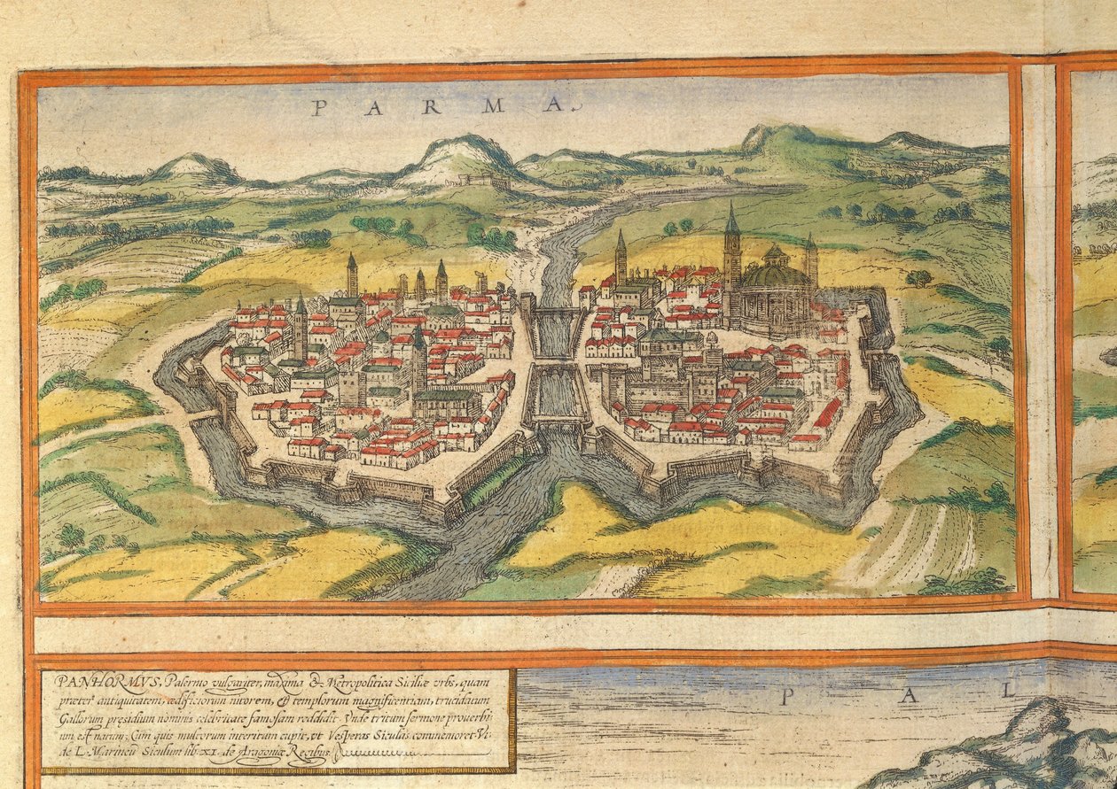 Mapa de Parma do Civitates Orbis Terrarum, de Georg Braun de Georg Braun and Hogenberg Franz