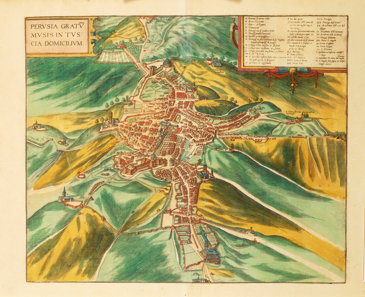 Mapa de Perugia de Civitates Orbis Terrarum por Georg Braun de Georg Braun and Hogenberg Franz
