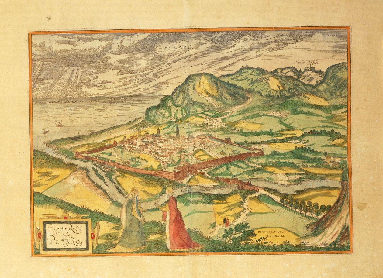 Mapa de Pesaro de Civitates Orbis Terrarum por Georg Braun de Georg Braun and Hogenberg Franz