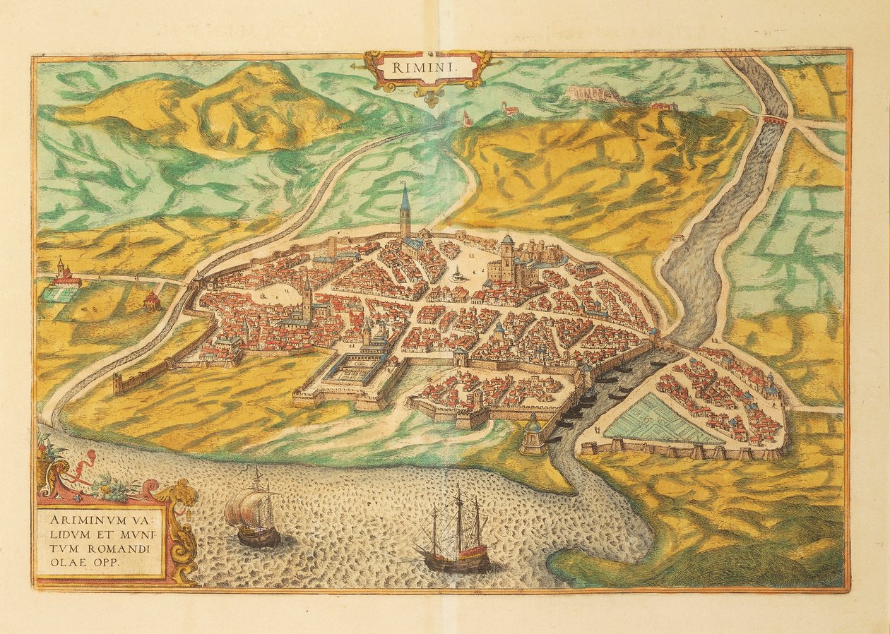 Mapa de Rimini de Civitates Orbis Terrarum, de Georg Braun de Georg Braun and Hogenberg Franz