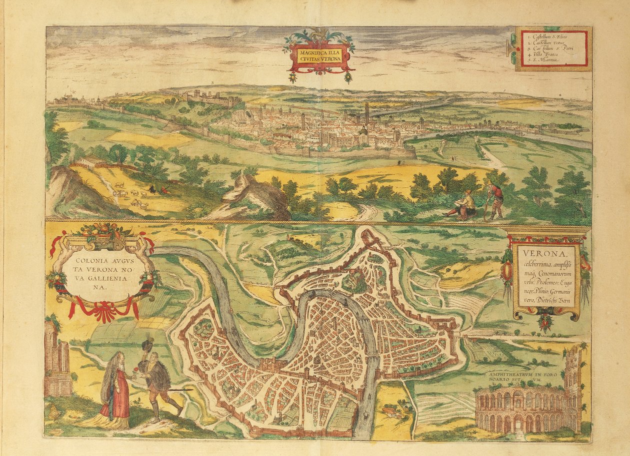 Mapa de Verona do Civitates Orbis Terrarum, de Georg Braun de Georg Braun and Hogenberg Franz