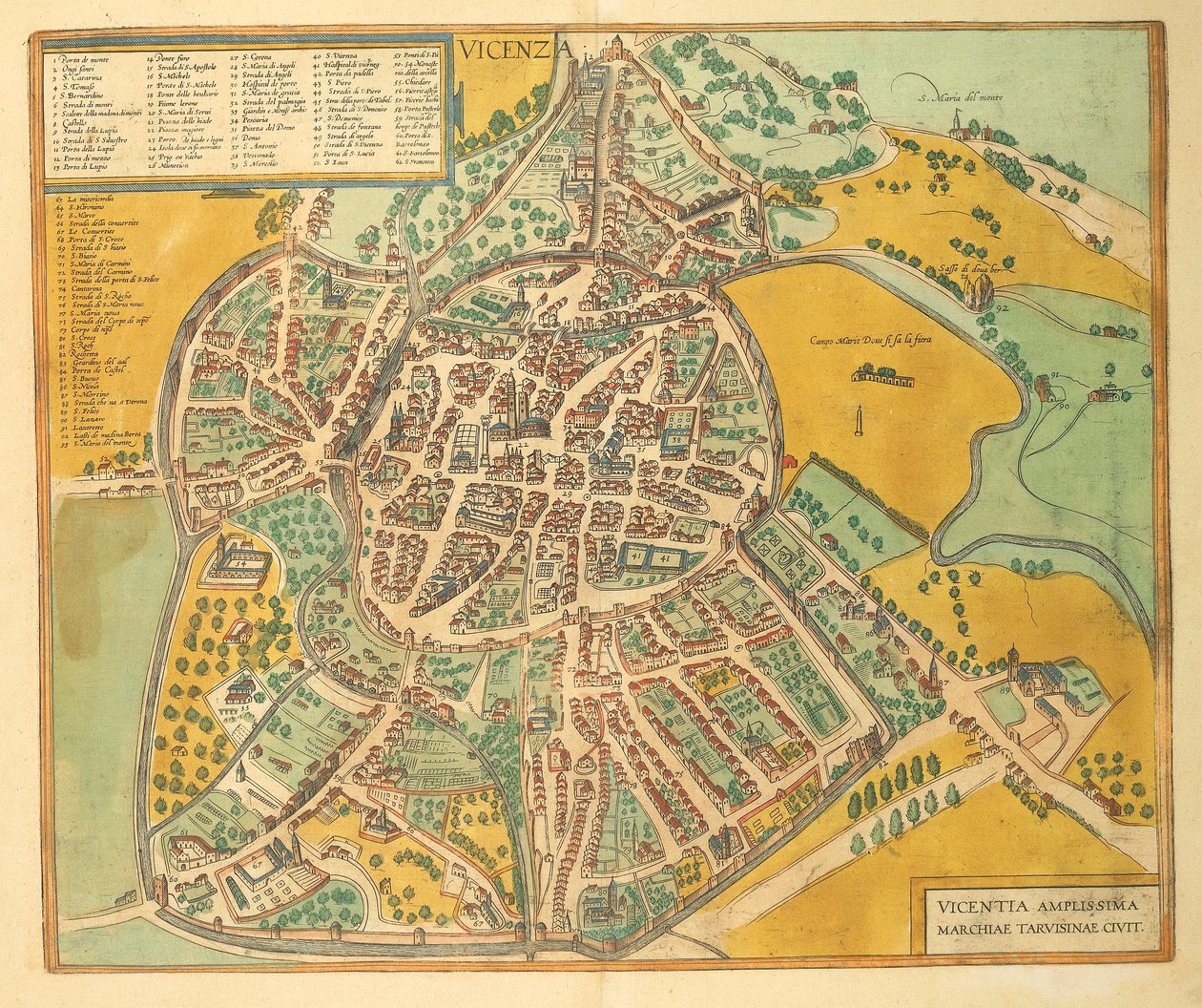 Mapa de Vicenza de Civitates Orbis Terrarum, de Georg Braun de Georg Braun and Hogenberg Franz