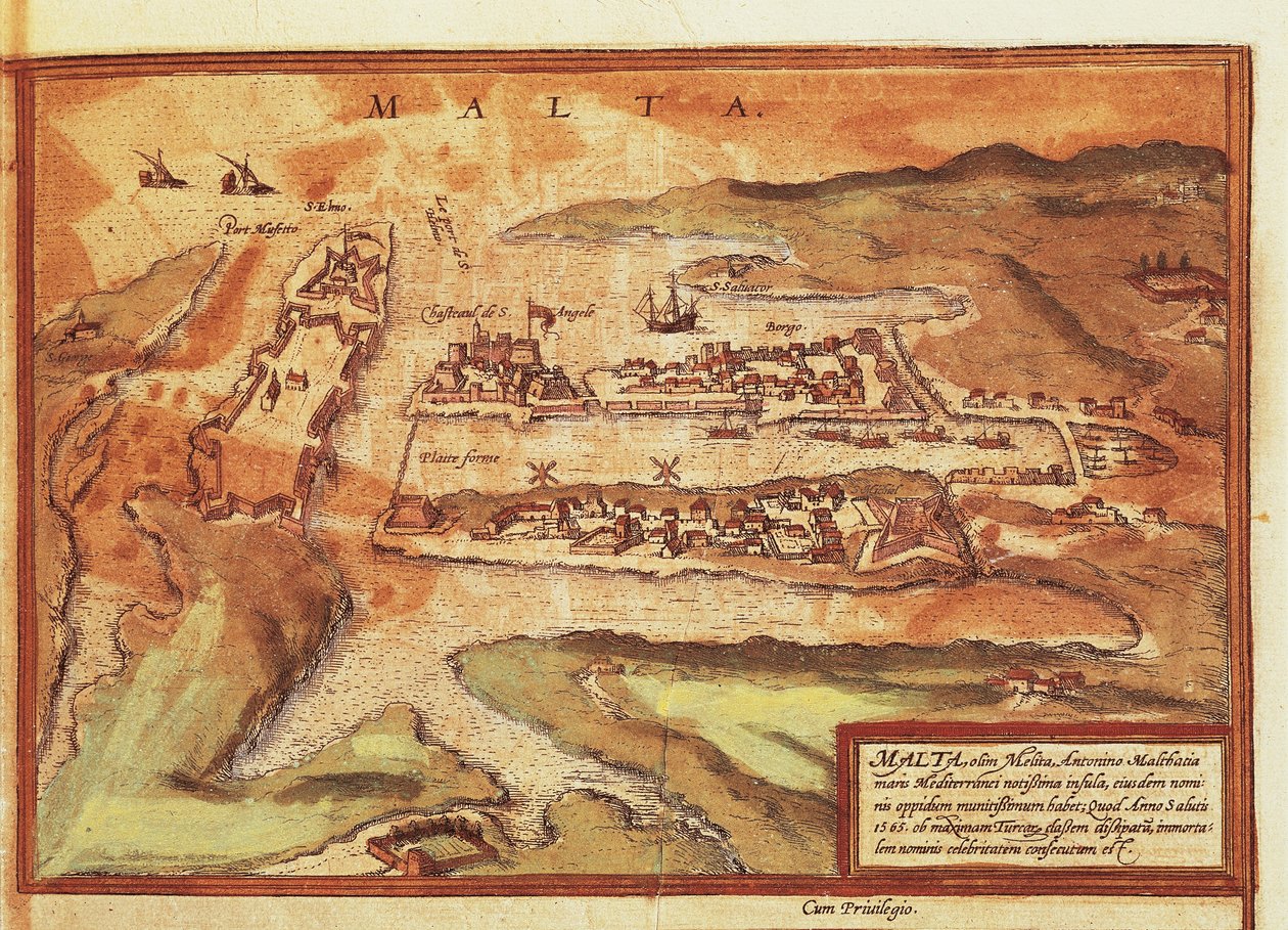 Mapa da ilha de Malta, de Civitates Orbis Terrarum, de Georg Braun de Georg Braun and Hogenberg Franz