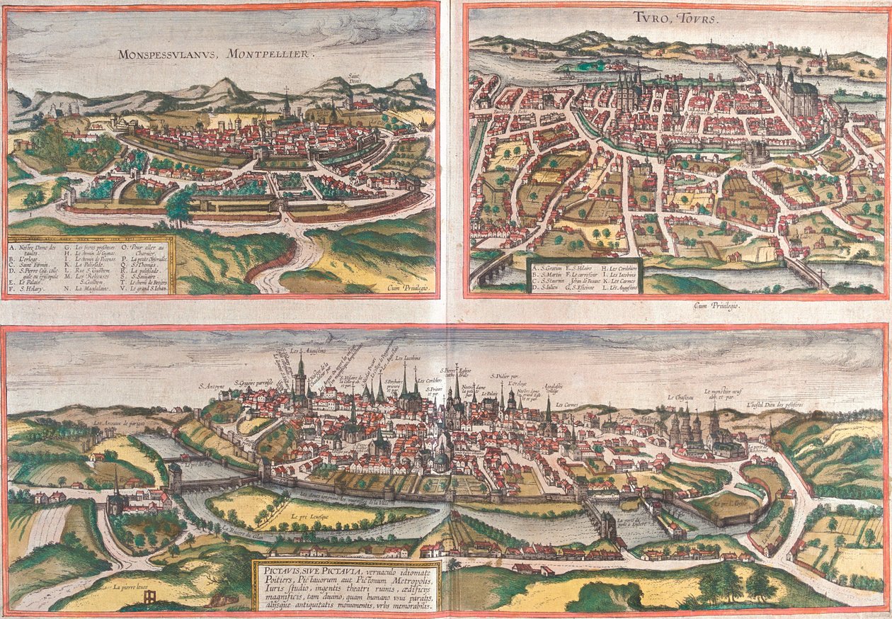 Montpellier, Tours, Poitiers, França de Georg and Hogenberg Franz (1535 90) Braun