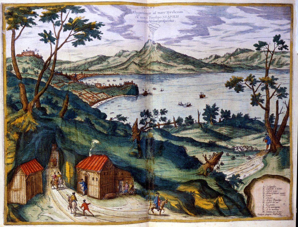 Nápoles, Posilipe e Vesúvio. Braun & Hogenberg, Amsterdam 1600. de Georg Braun and Hogenberg Franz