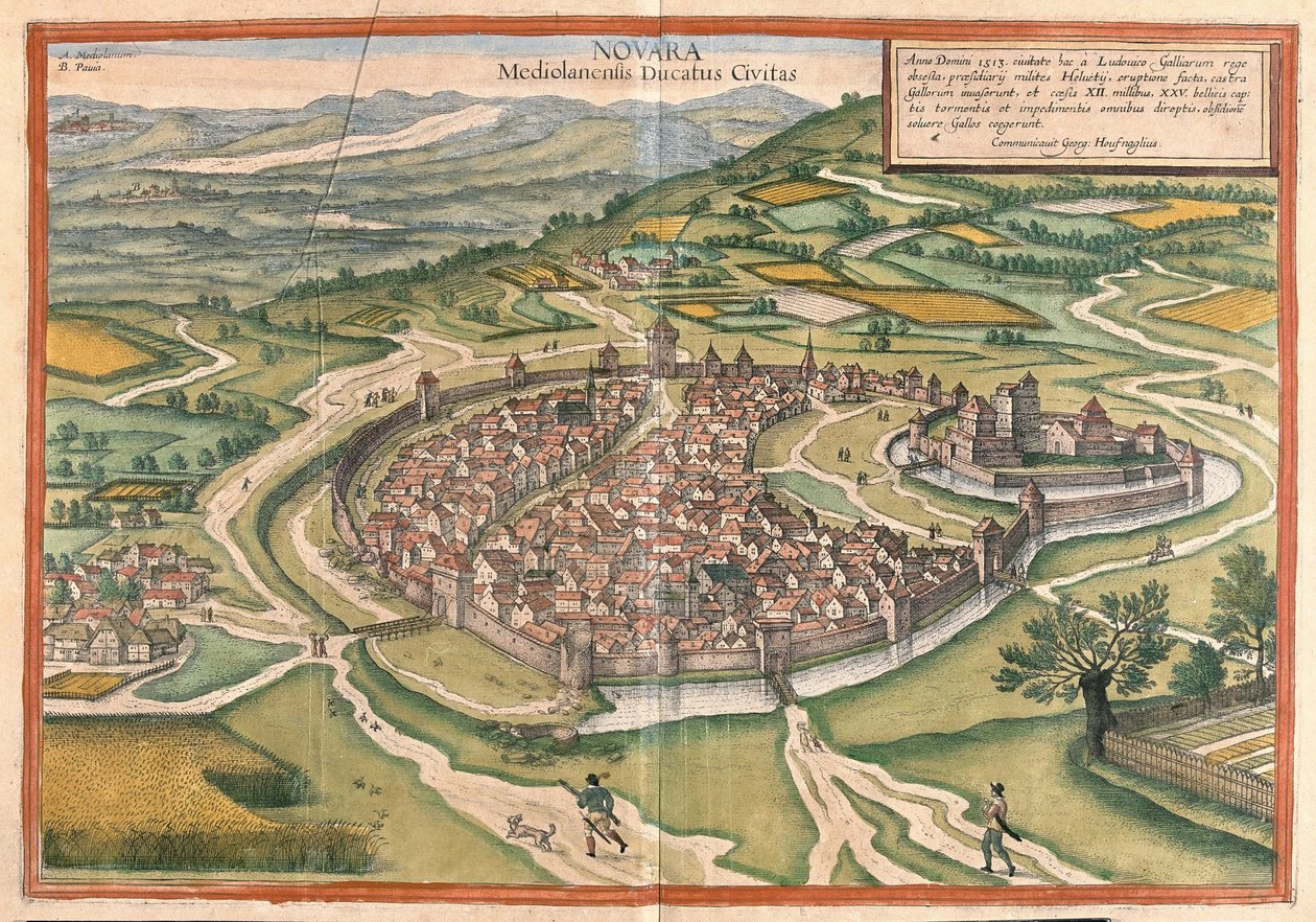 Novara, região de Piemont, Itália (gravura de Georg Braun and Hogenberg Franz