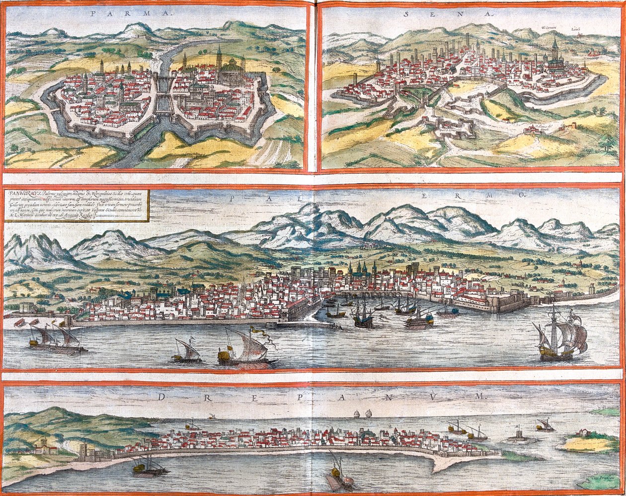 Parma, Siena, Palermo, Trapani, Itália de Georg and Hogenberg Franz (1535 90) Braun