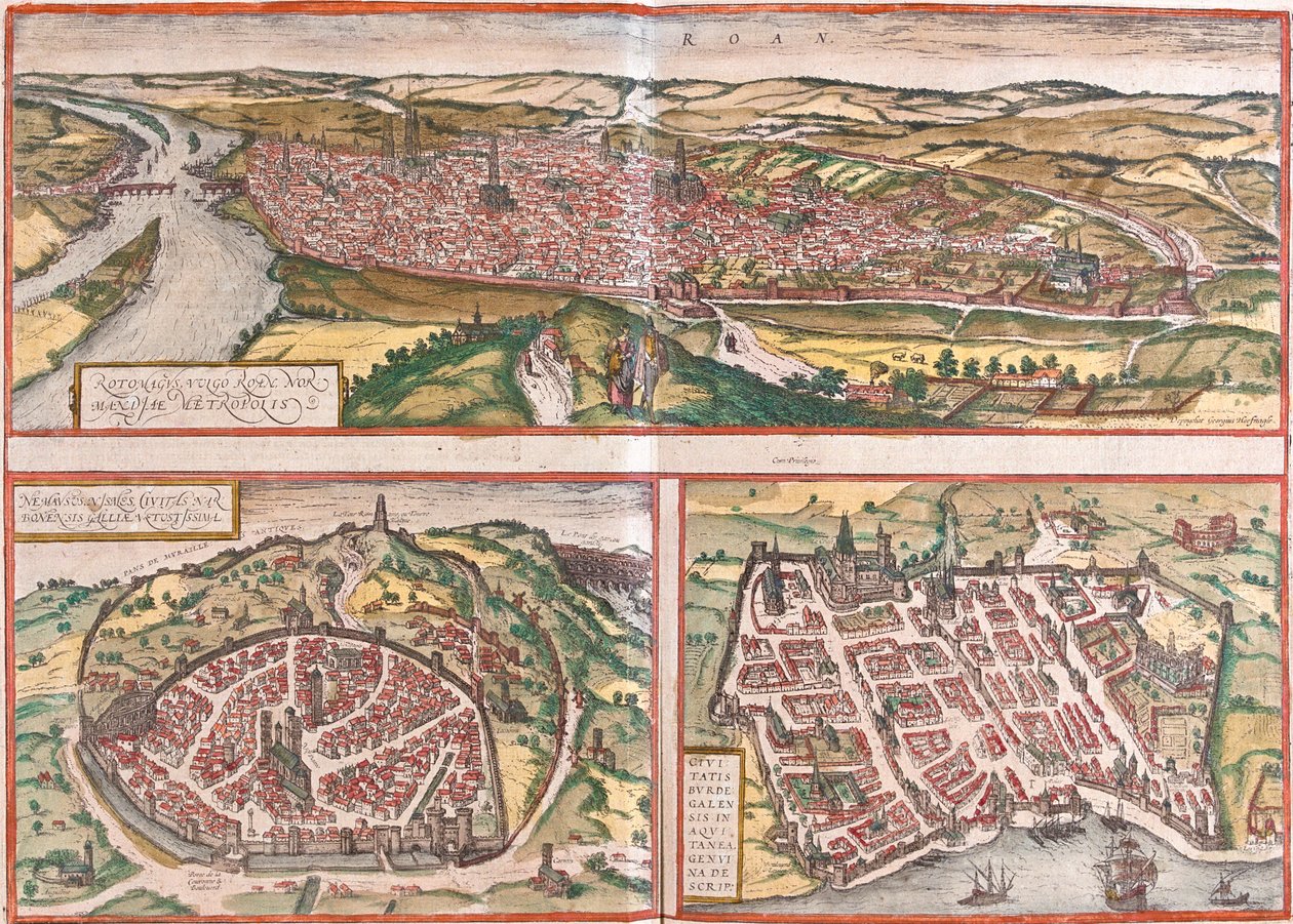 Rouen, Nimes, Bordéus, França de Georg and Hogenberg Franz (1535 90) Braun