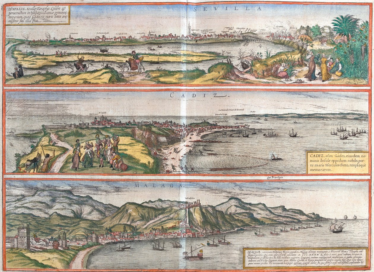 Sevilha, Cádis, Málaga, Espanha de Georg and Hogenberg Franz (1535 90) Braun