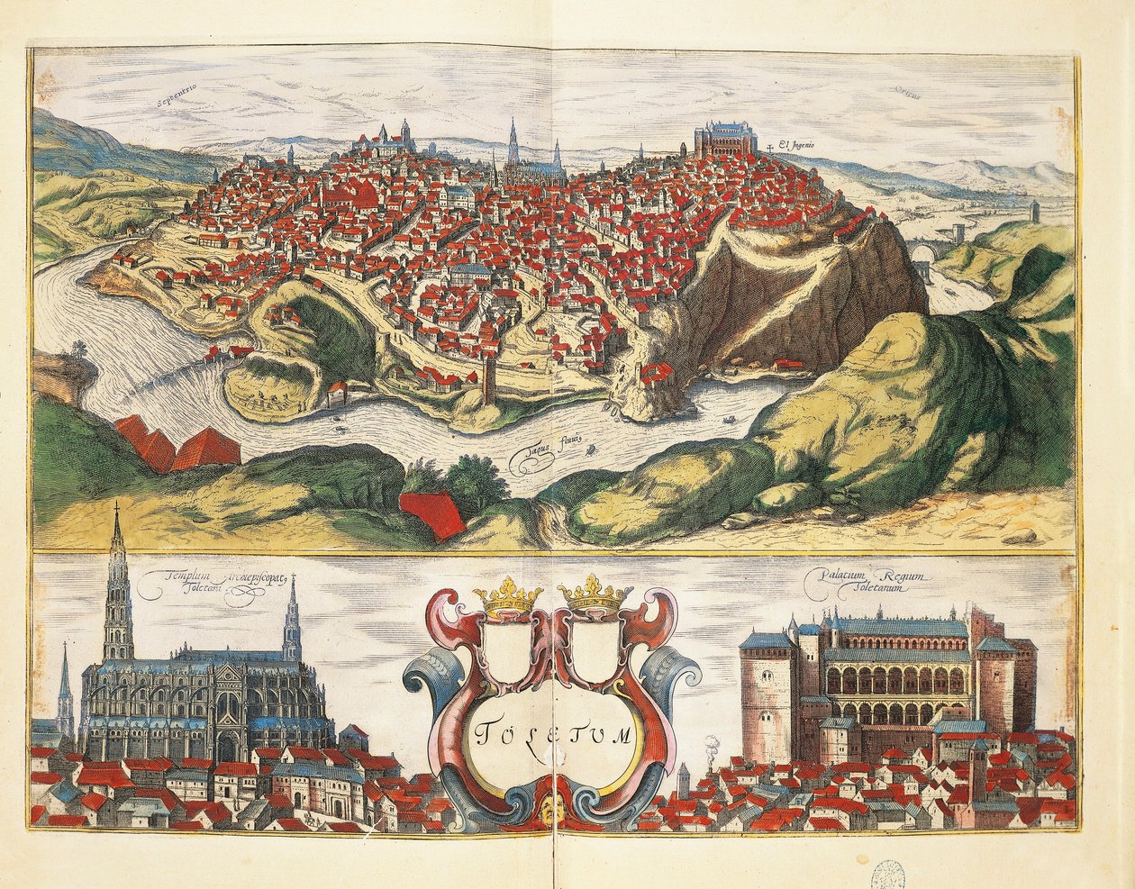 Espanha, Toledo, Cidade de Toledo do Civitates Orbis Terrarum de Georg Braun e Franz Hogenberg, gravura de Georg Braun and Hogenberg Franz