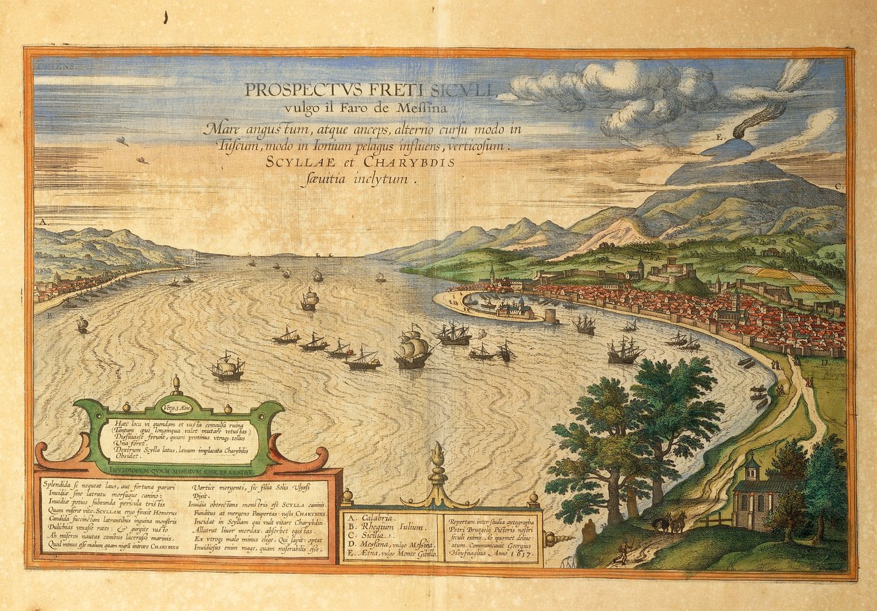 O Estreito de Messina de Civitates Orbis Terrarum, de Georg Braun de Georg Braun and Hogenberg Franz