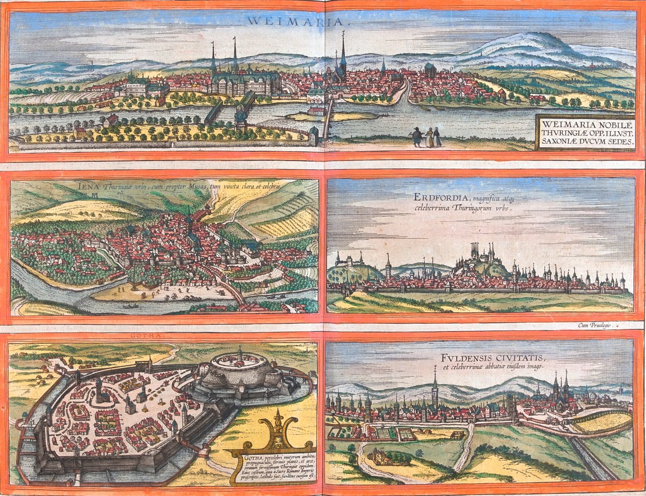 Weimar, Jena, Erfurt, Gotha, Fulda, Alemanha de Georg and Hogenberg Franz (1535 90) Braun