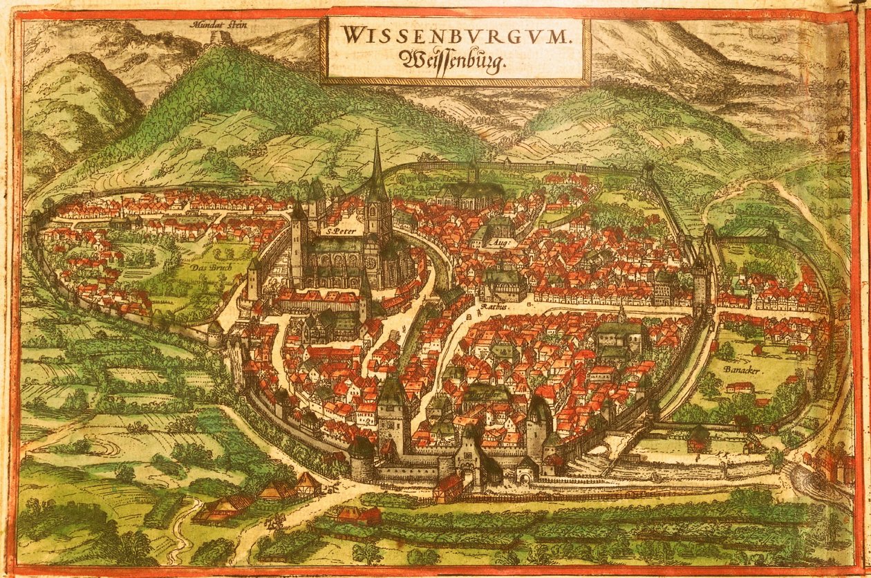 Wissembourg, Castelo Branco, Alsácia de Georg and Hogenberg Franz (1535 90) Braun