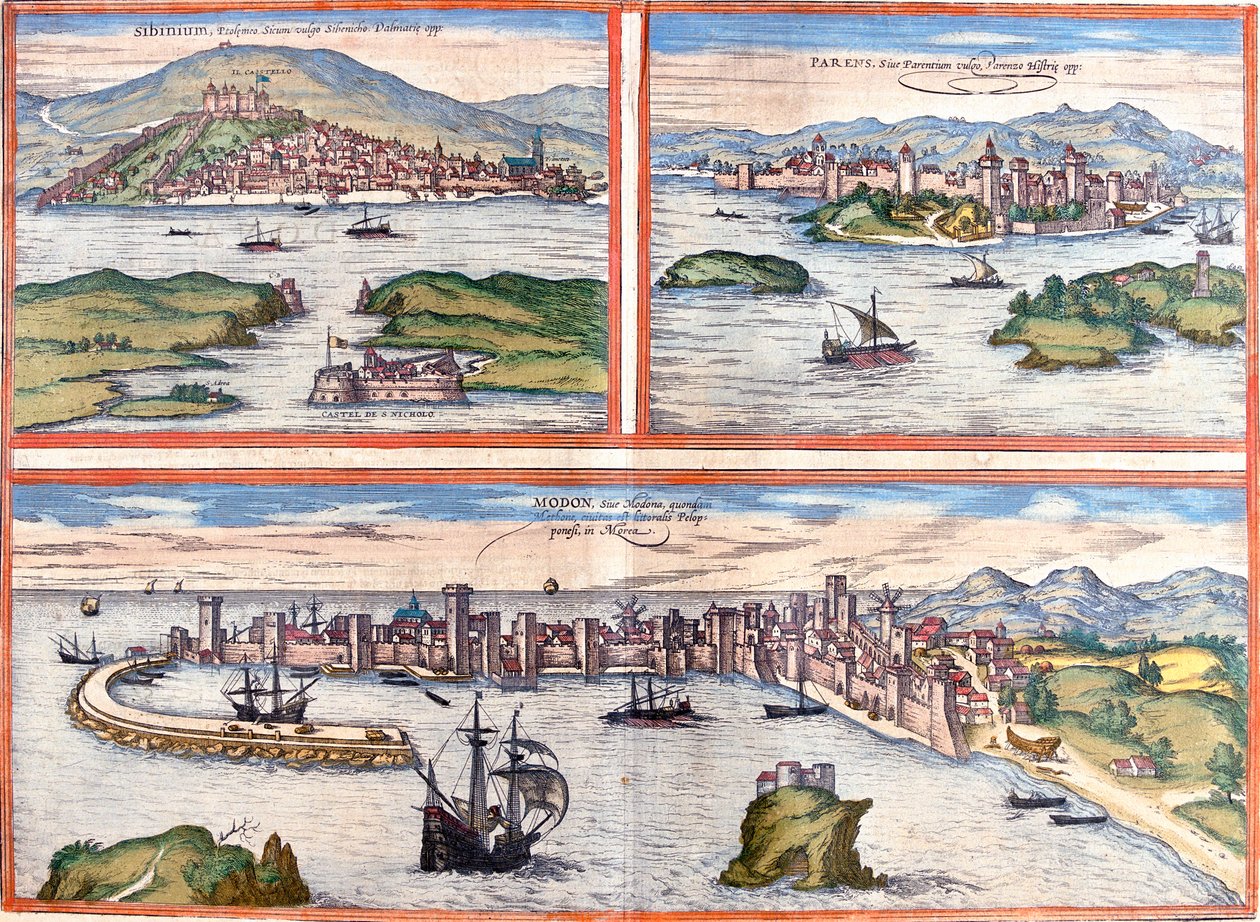 ibenik, Pore, Methoni, Croácia, Grécia de Georg and Hogenberg Franz (1535 90) Braun