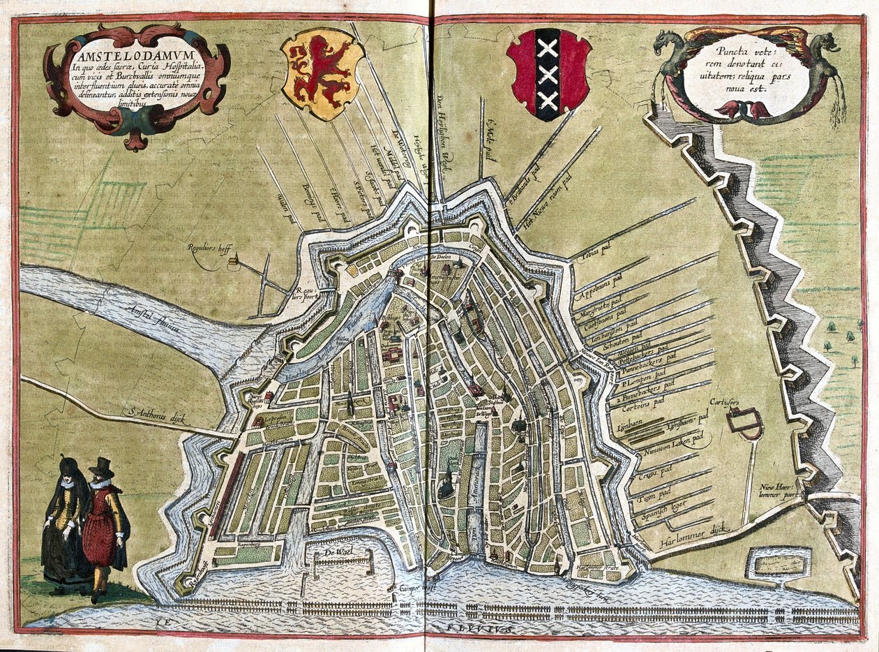 Amsterdão, Holanda (gravura de Georg Braun and Hogenberg Franz