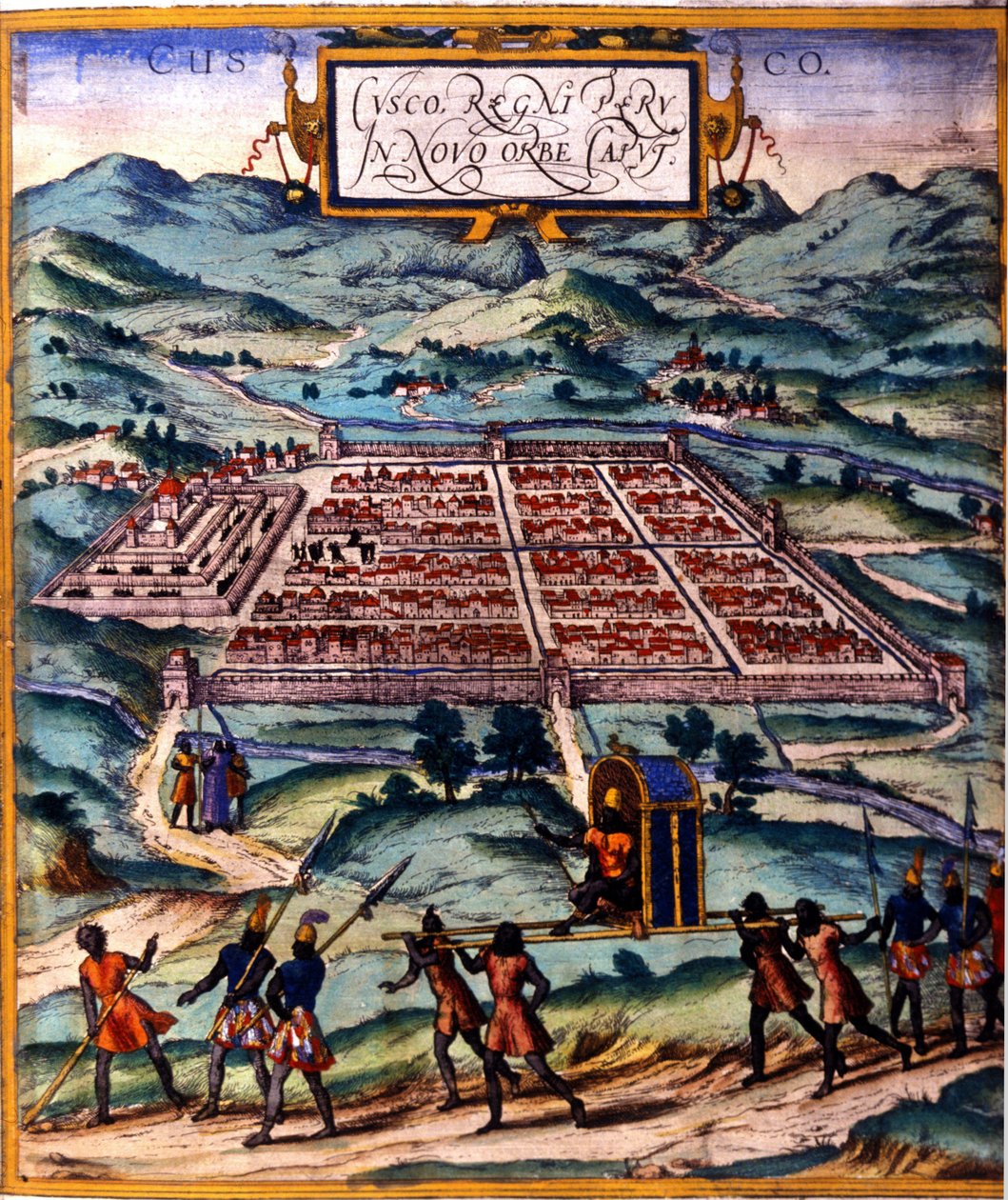 Cuzco, o principal centro da civilização inca. Atlas de Braun & Hogenberg de Georg Braun and Hogenberg Franz