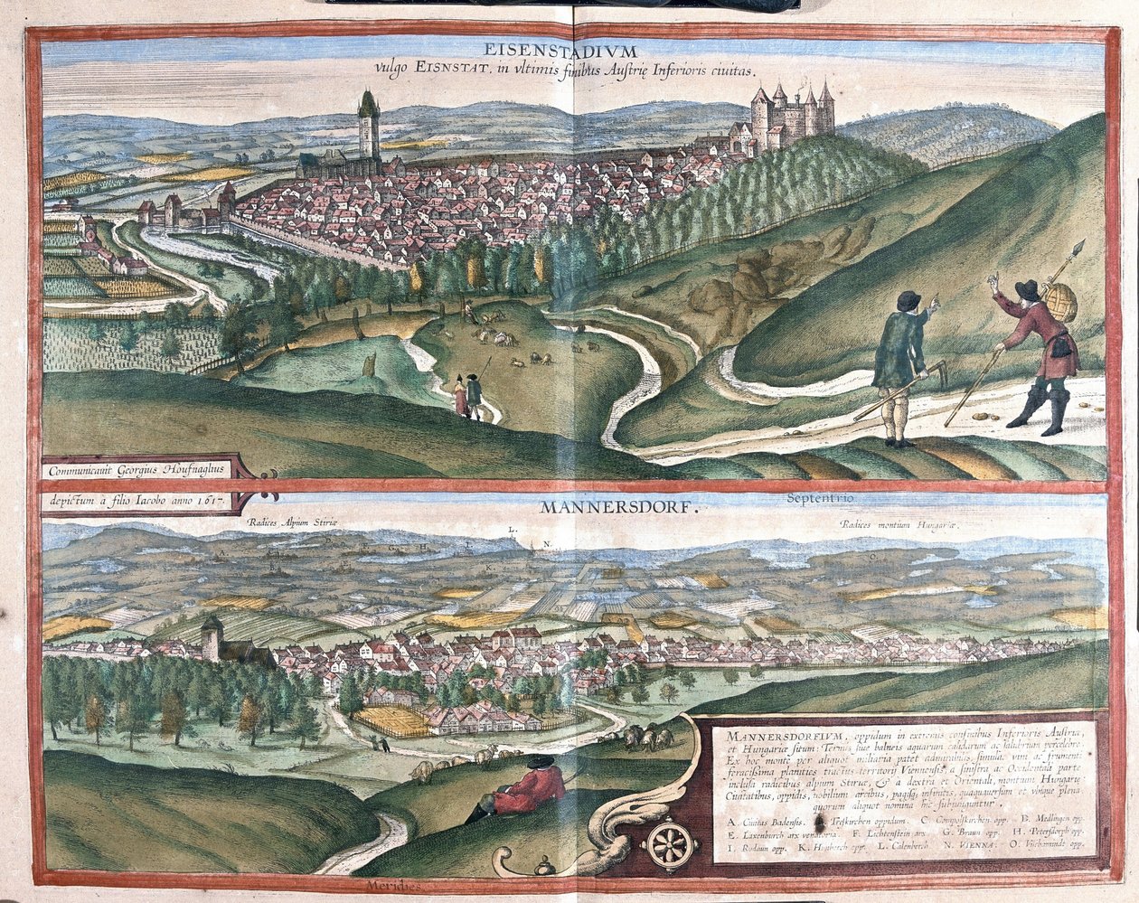 Eisenstadt e Mannersdorf am Leithagebirge, Áustria (gravura de Georg Braun and Hogenberg Franz