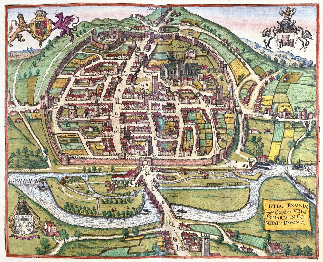 Exeter, Inglaterra de Georg Braun and Hogenberg Franz