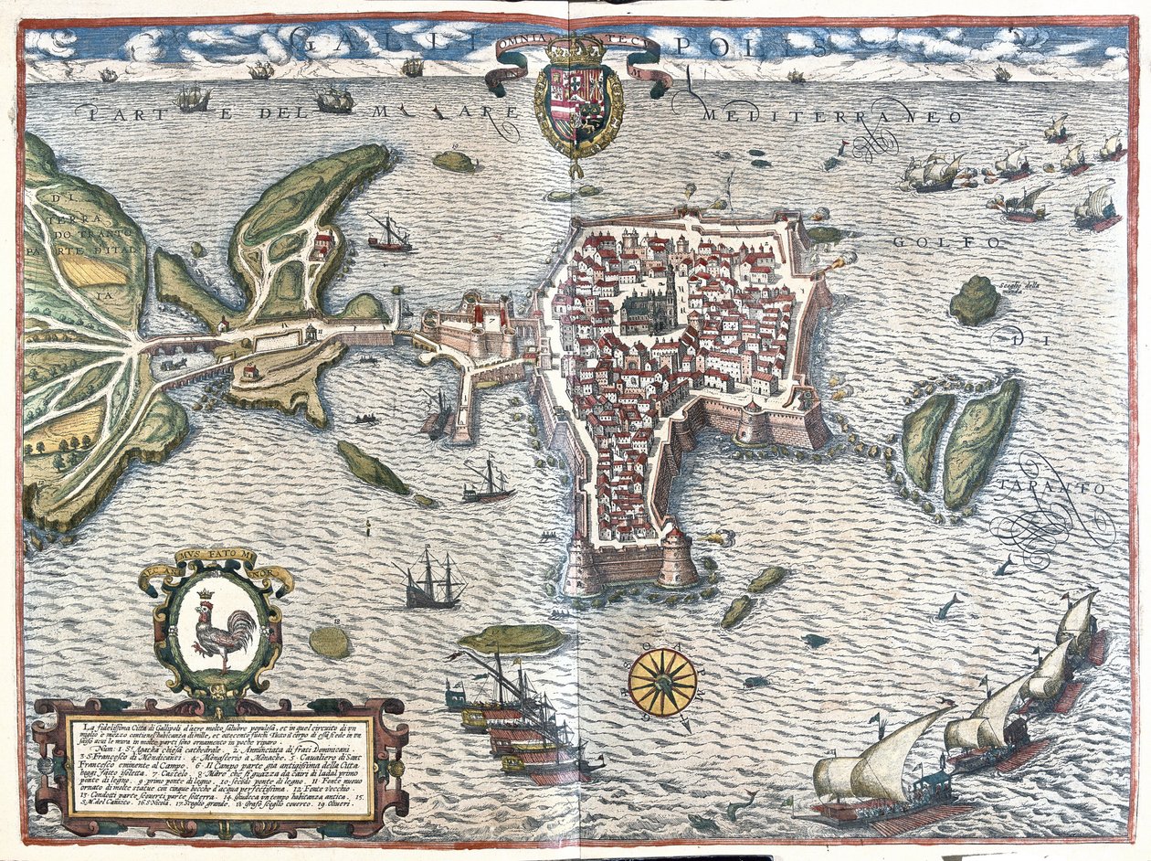 Gallipoli (província de Lecce) Itália (gravura de Georg Braun and Hogenberg Franz