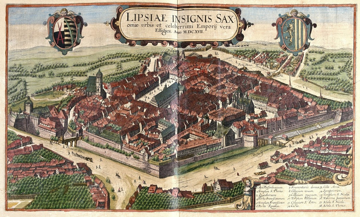 Leipzig, Saxónia, Alemanha (gravura de Georg Braun and Hogenberg Franz