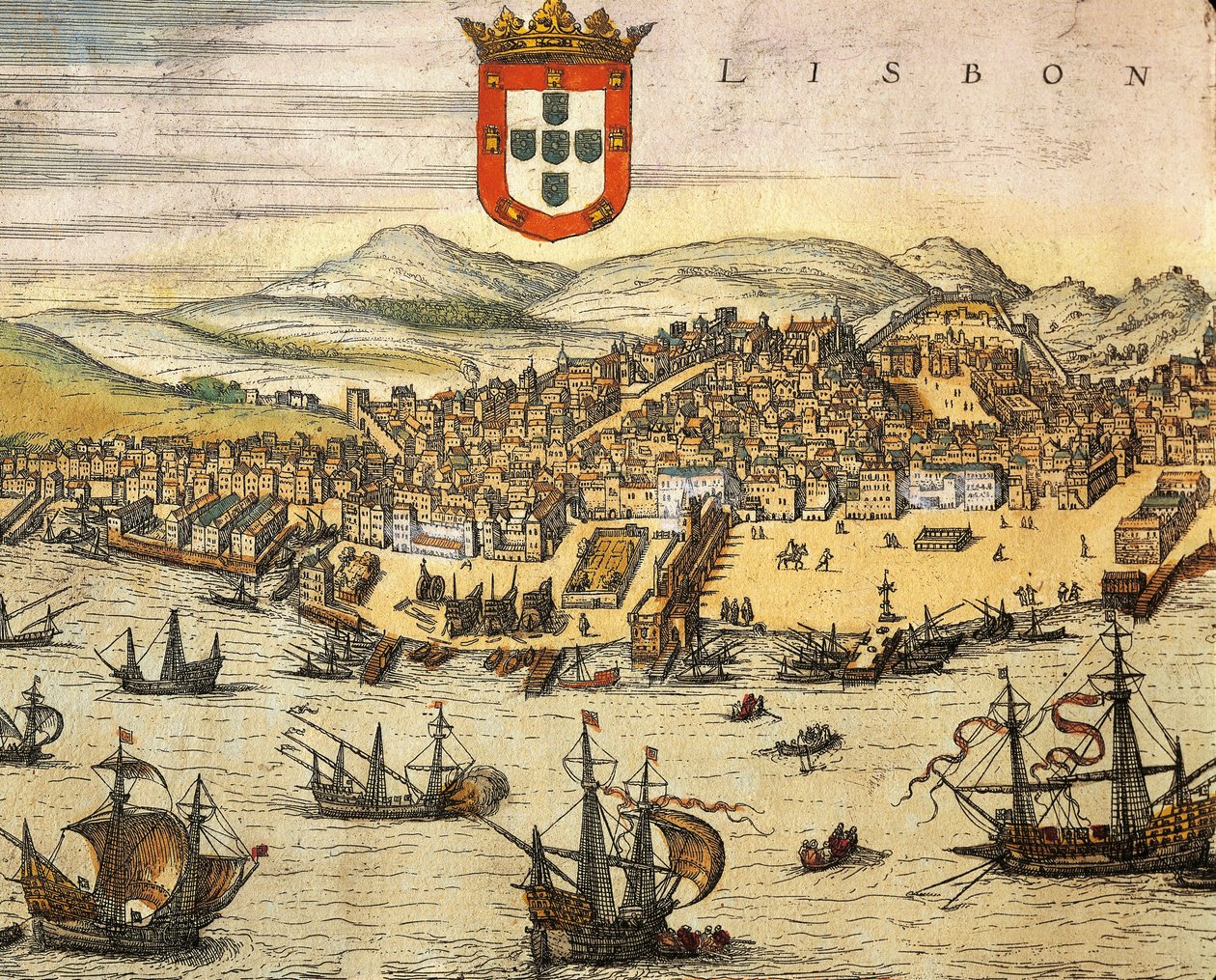 Mapa da Cidade de Lisboa, do Civitates Orbis Terrarum, de Georg Braun e Franz Hogenberg, gravura de Georg Braun and Hogenberg Franz