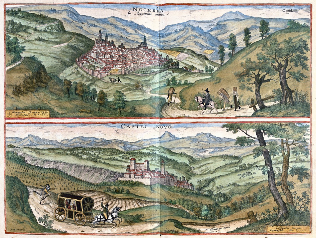 Nocera Umbra (Província de Perugia) e Castelnuovo di Porto (região de Roma), Itália de Georg Braun and Hogenberg Franz