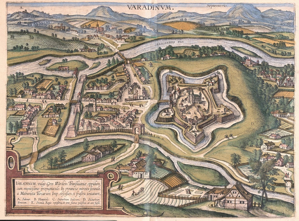 Oradea (ou Oradea Mare), Roménia (gravura de Georg Braun and Hogenberg Franz