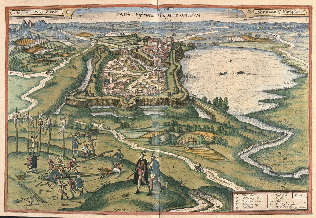Papa, Hungria (gravura de Georg Braun and Hogenberg Franz