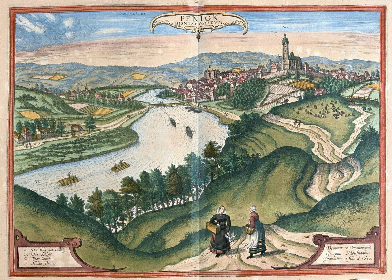 Penig, Saxónia, Alemanha (gravura de Georg Braun and Hogenberg Franz