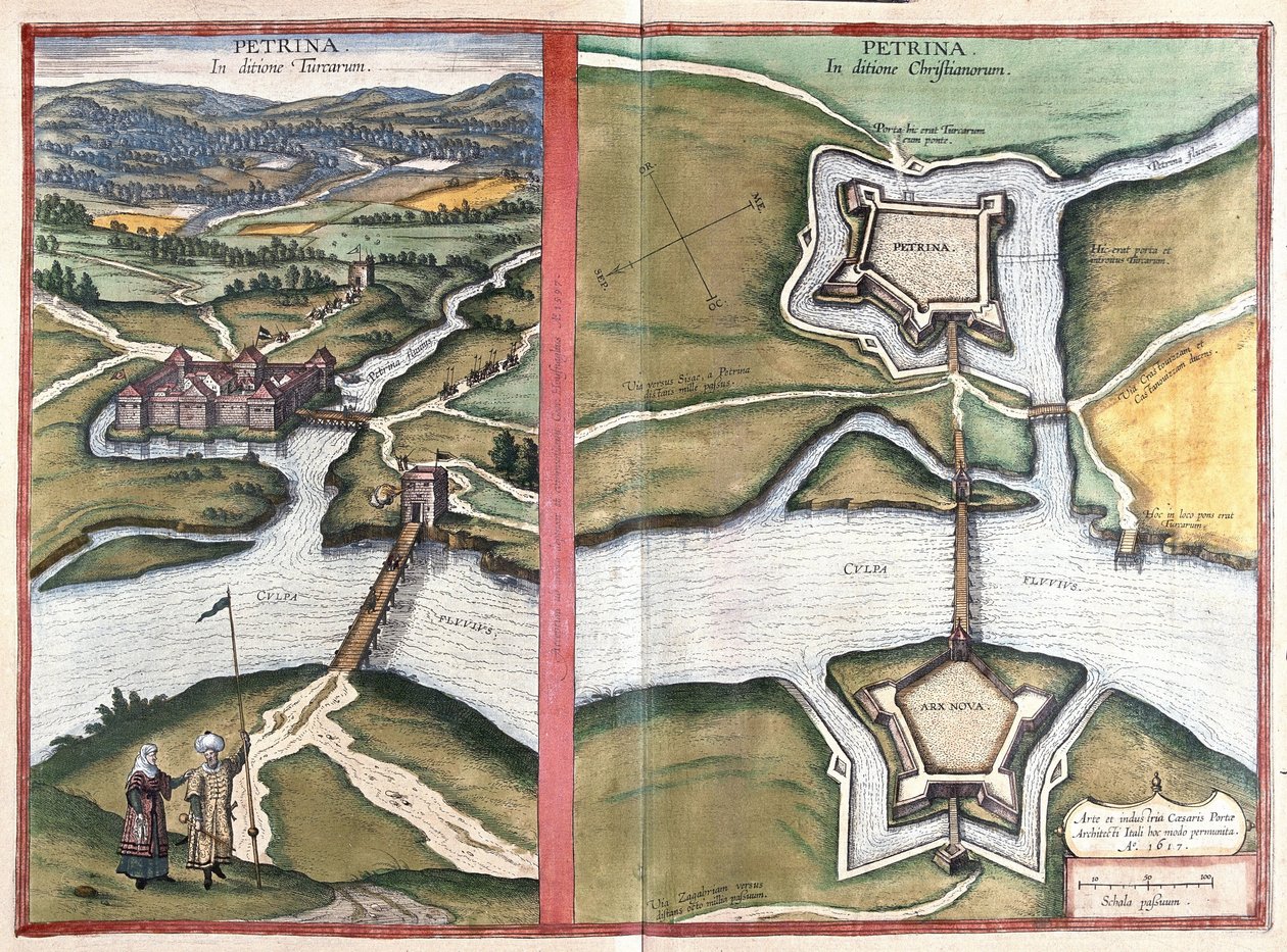 Petrinja, Croácia (gravura de Georg Braun and Hogenberg Franz