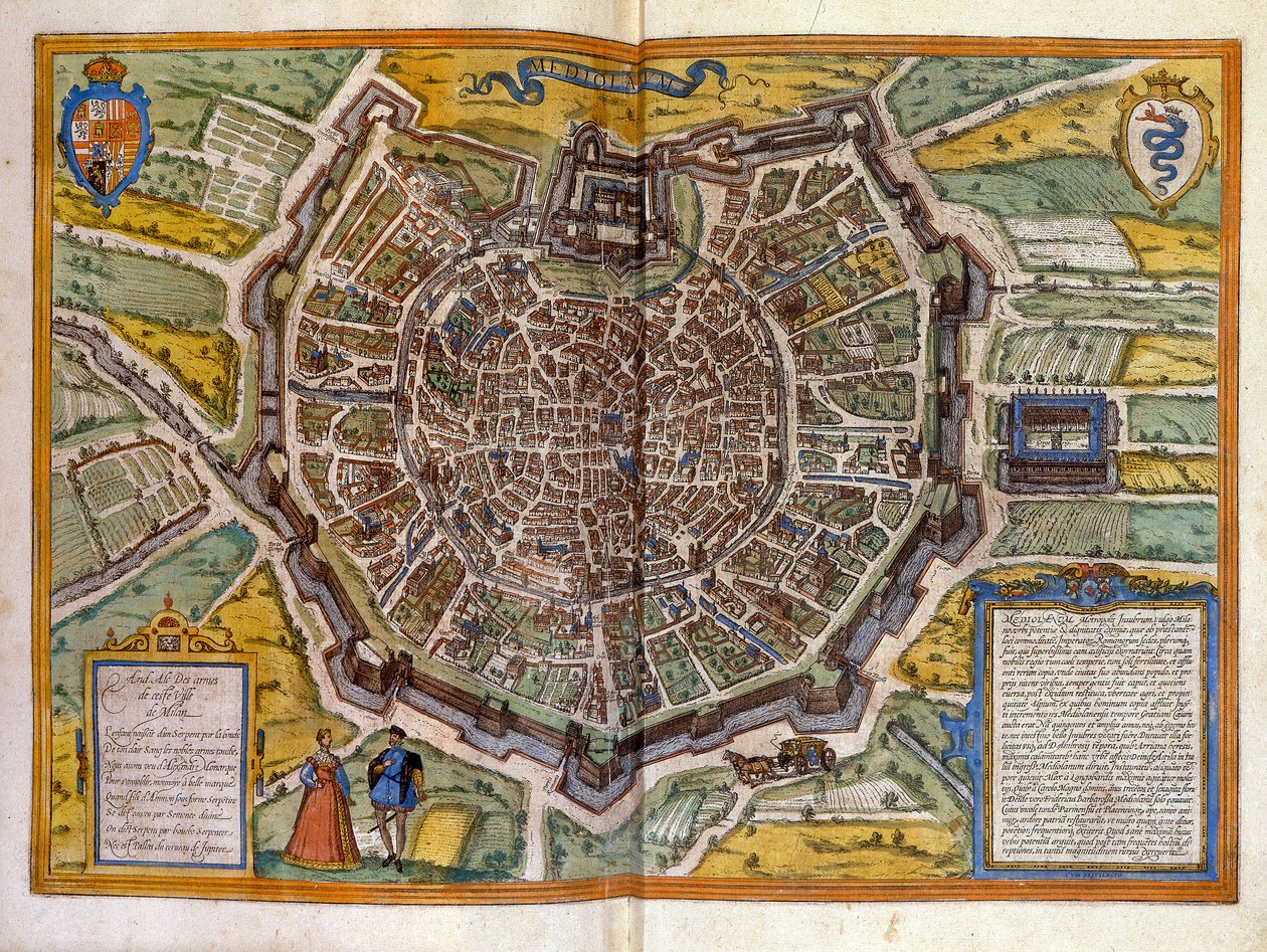 Mapa de Milão em 1585 a partir do Atlas de Braun & Hogenberg. de Georg Braun and Hogenberg Franz