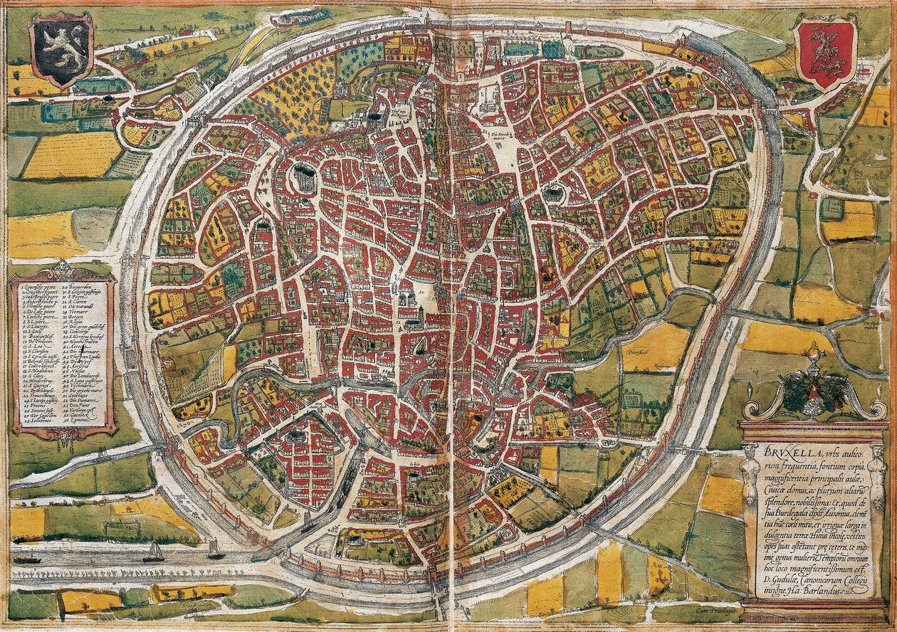 Plano da cidade de Bruxelas de Georg Braun and Hogenberg Franz