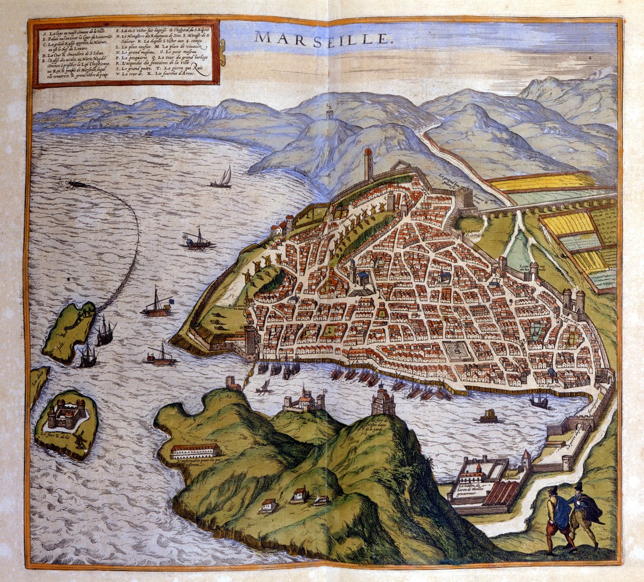 Vista de Marselha a partir do Atlas de Braun e Hogenberg de Georg Braun and Hogenberg Franz