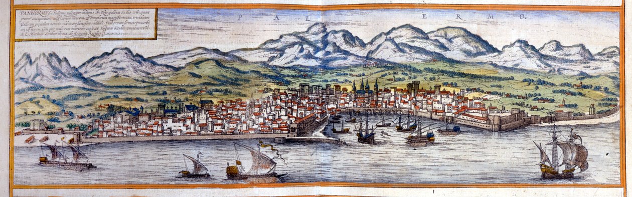 Vista de Palermo na Sicília. Atlas da Braun & Hogenberg de Georg Braun and Hogenberg Franz