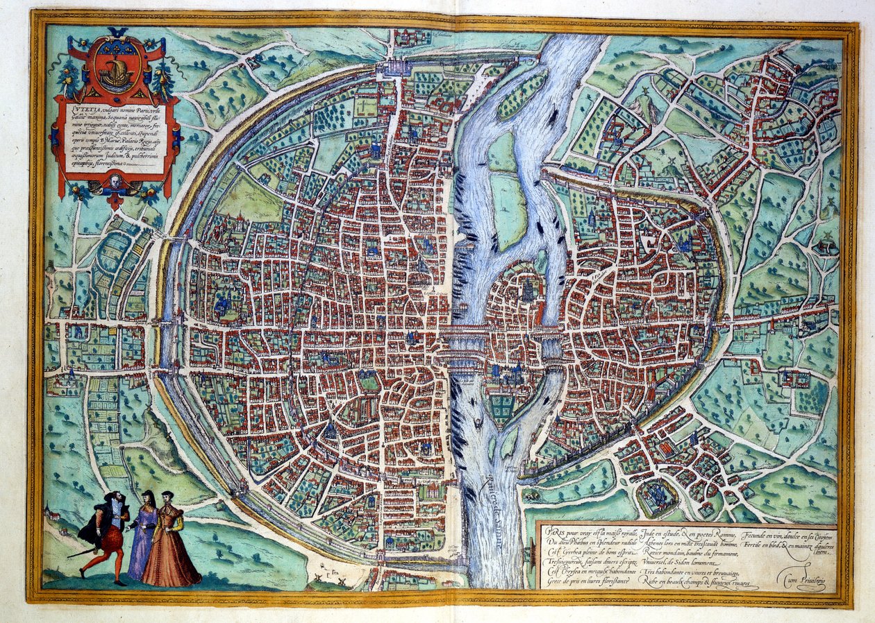 Vista da cidade de Paris no final do século XVI. Atlas de Braun & Hogenberg, Amsterdão de Georg Braun and Hogenberg Franz