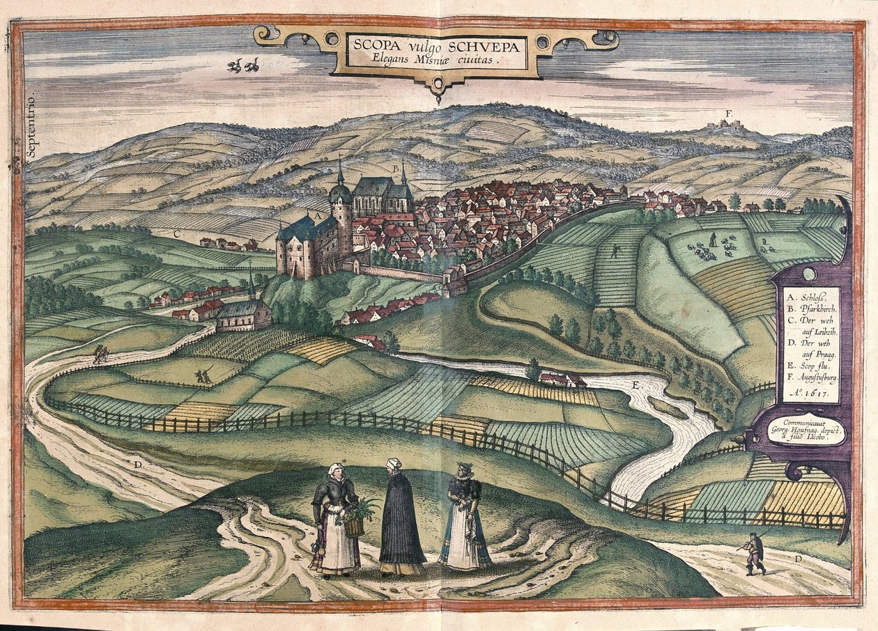 Zschopau, Saxónia, Alemanha (gravura de Georg Braun and Hogenberg Franz