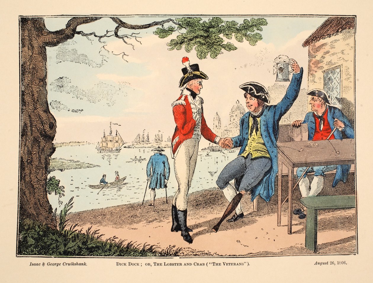 Dick Dock: Ou, a lagosta e caranguejo (&39;The Veterans&39;), pub. 1806 (gravura colorida à mão) de Isaac, Robert and George Cruikshank