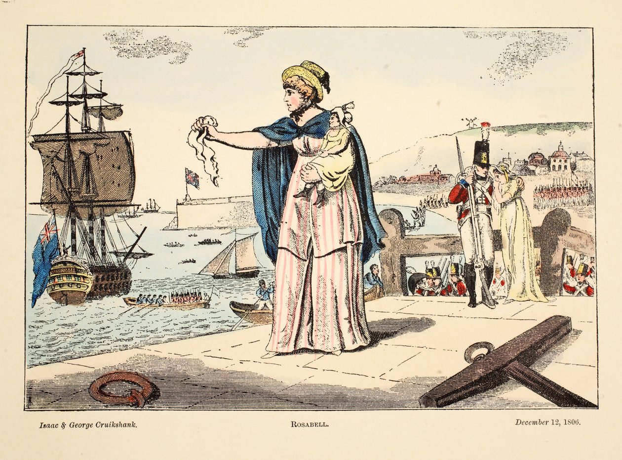 Rosabell, pub. 1806 (gravura colorida à mão) de Isaac, Robert and George Cruikshank
