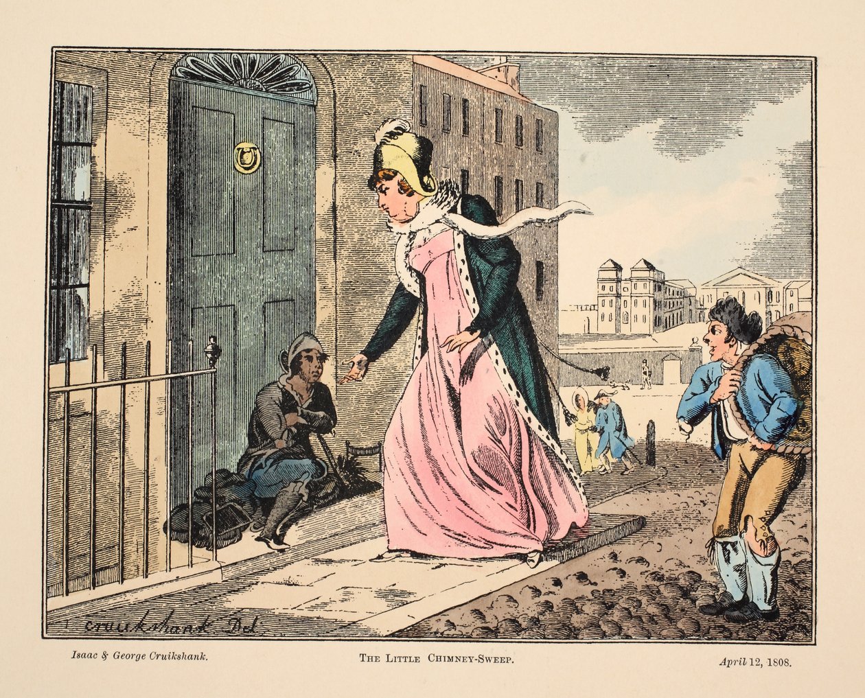 O Pequeno Chimney-Sweep, pub. 1808 (gravura colorida à mão) de Isaac, Robert and George Cruikshank
