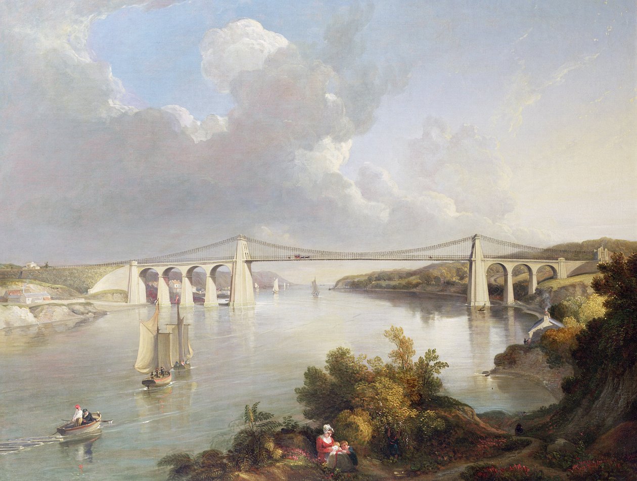 A, menai, ponte, norte, gales de George Arnald
