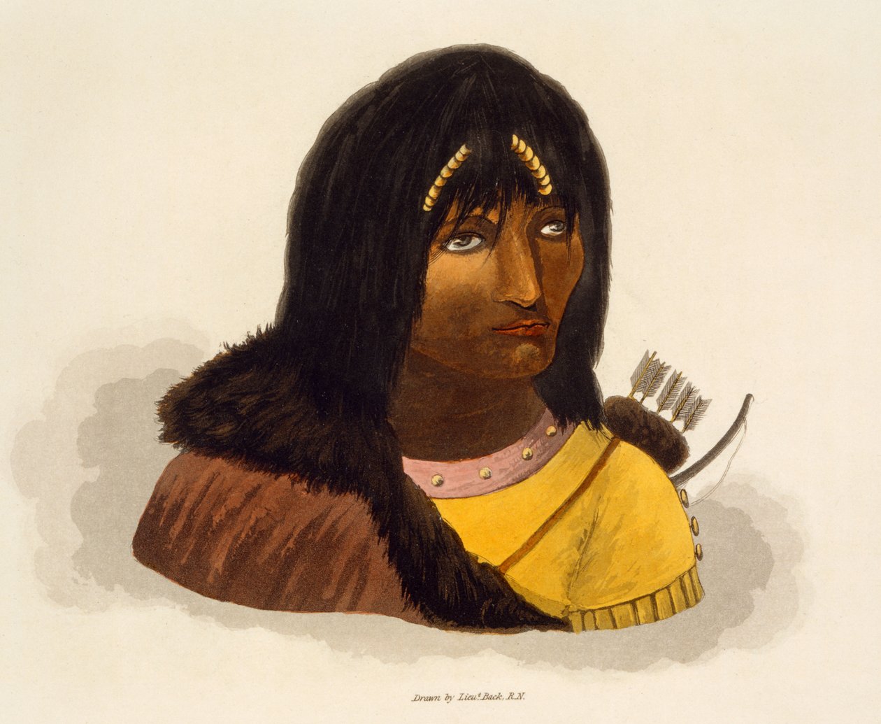 Retrato de um índio de pedra, de &39;Narrativa de uma viagem às margens do mar polar nos anos 1819-22&39; por John Franklin (1786-1847) 1823 de George Back