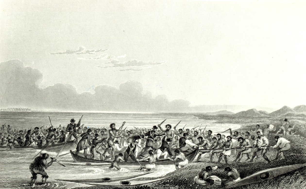 Os esquimós pilham os barcos, gravados por Edward Francis Finden (1791-1857) maio de 1828 de George Back