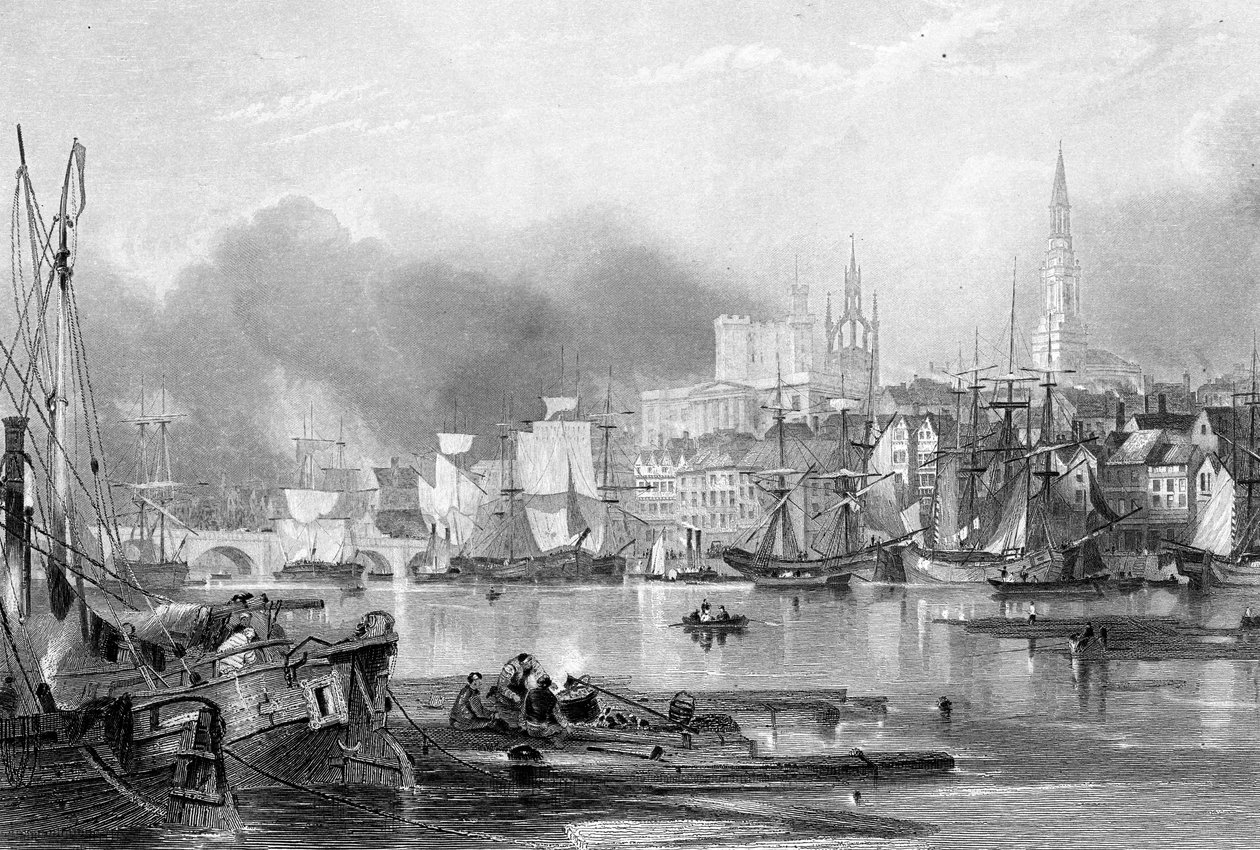 Newcastle-upon-Tyne, gravado por Edward Finden de George Balmer