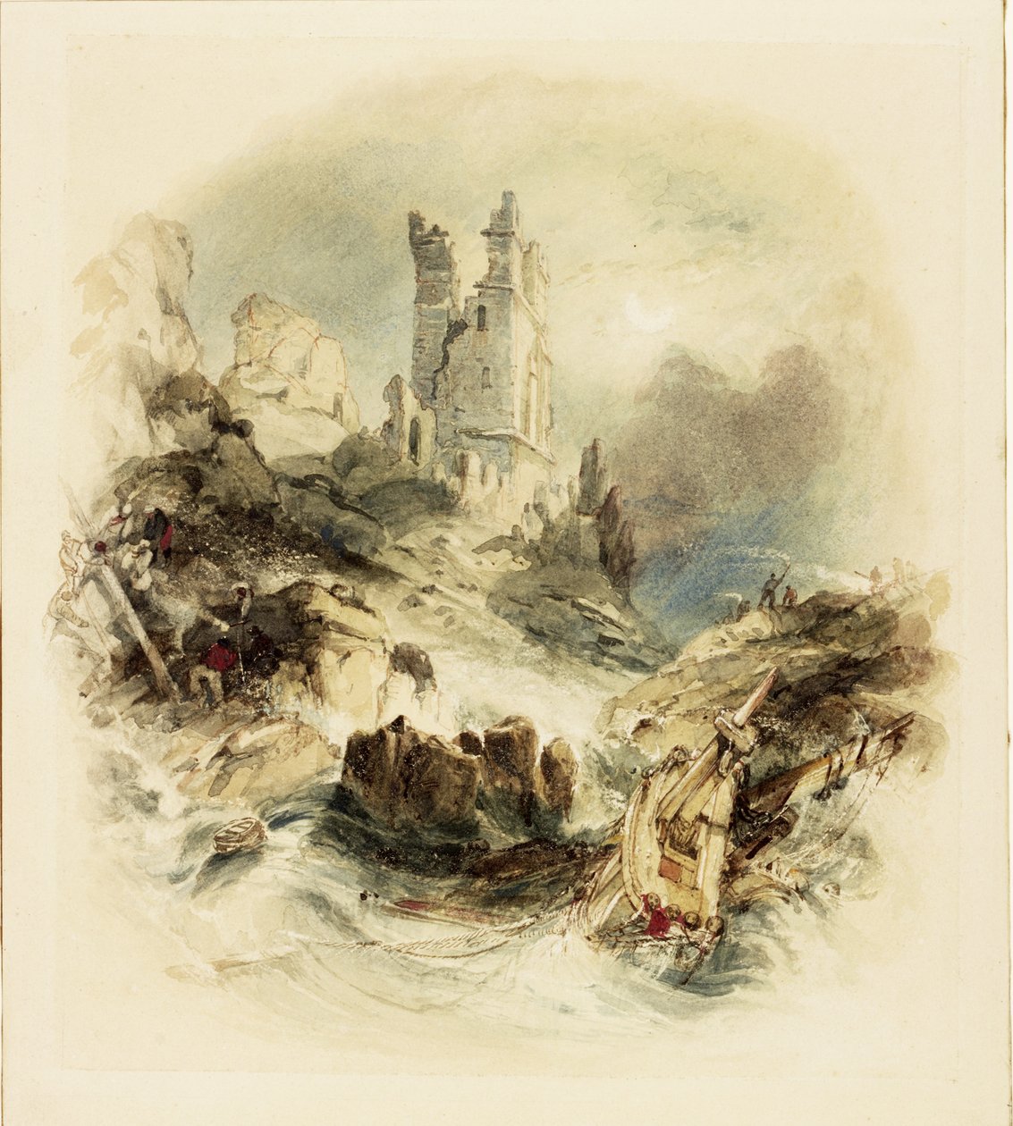 Naufrágio do Castelo de Dunstanburgh (aguarela e arranhar) de George Balmer