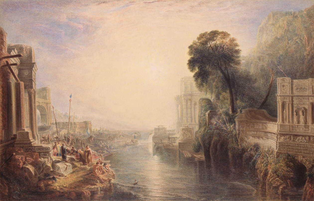 As Ruínas da Roma Antiga, c.1820 (wc e goma arábica sobre papel) de George Barret