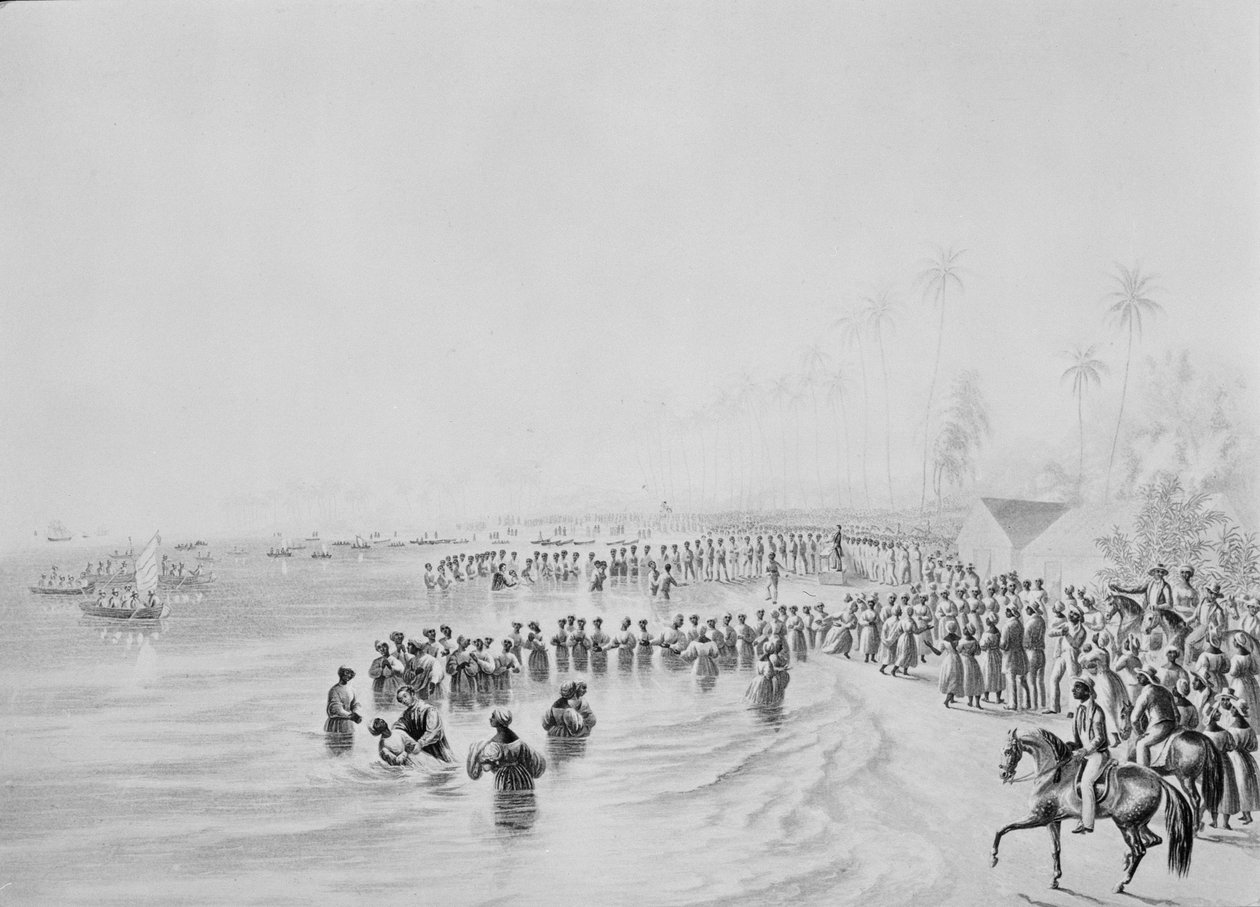 A ordenança do batismo na Jamaica, 1842 de George Baxter