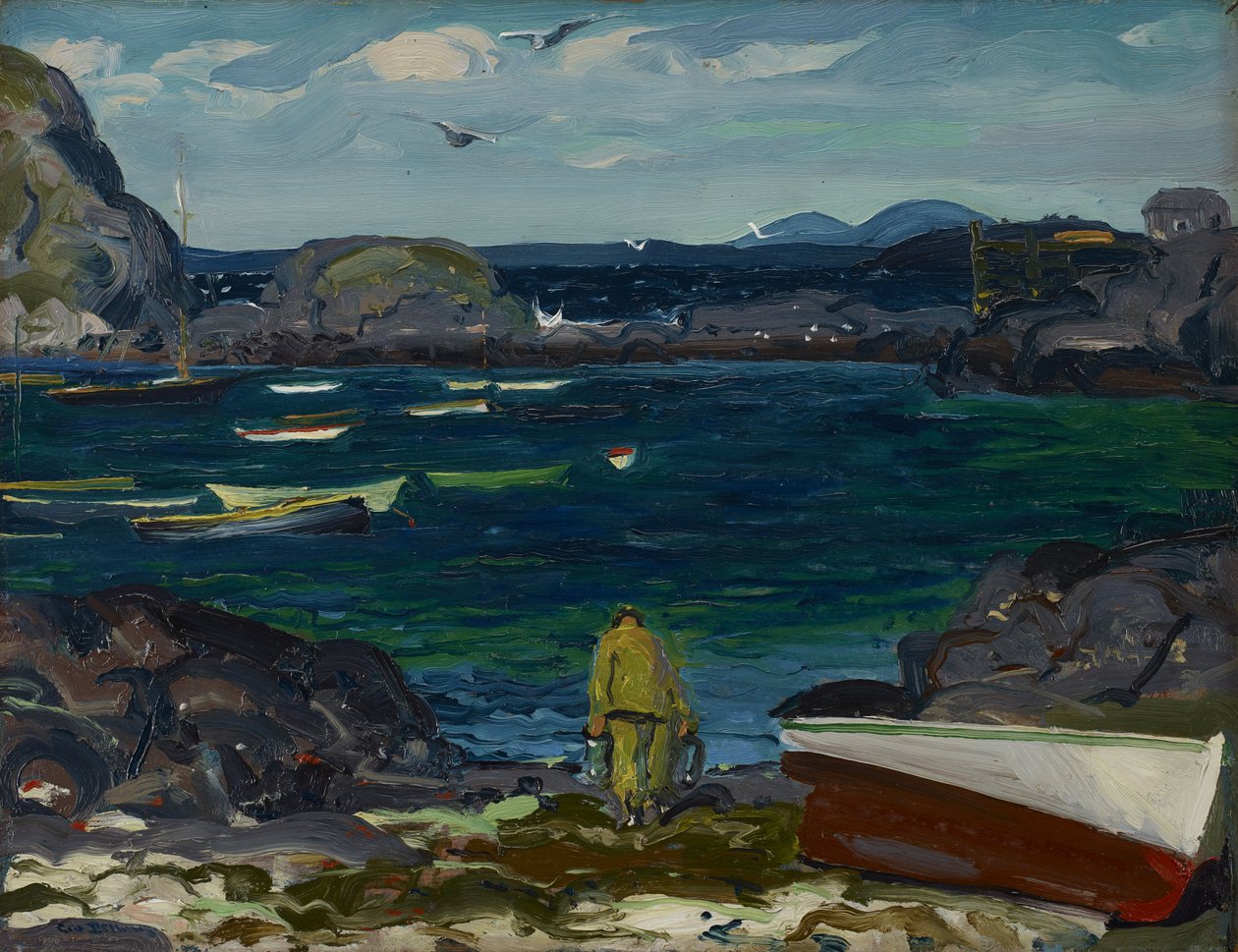 O porto, costa de Monhegan, Maine de George Wesley Bellows