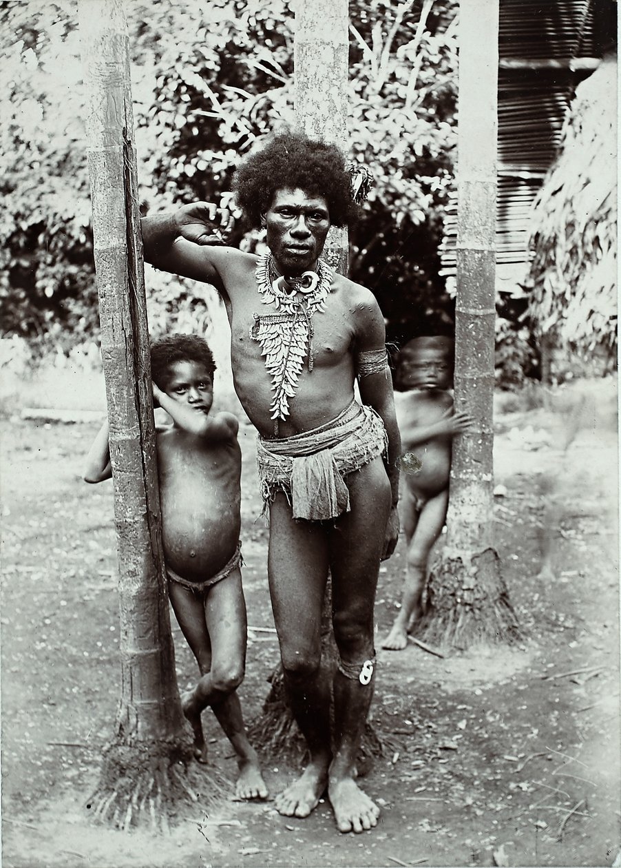 Homem, e, dois filhos, papua nova guiné, 1899, (gelatin, prata, print) de George Brown